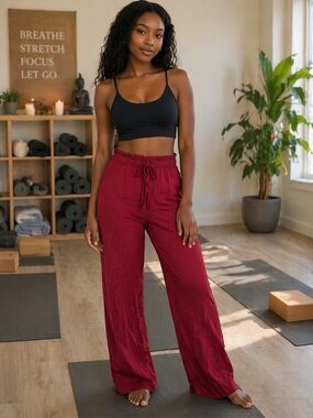 Active USA Burgundy Wide-Leg Drawstring Pants